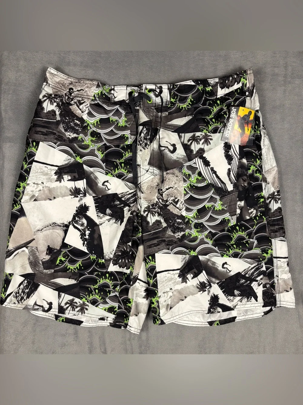 Joe Boxer Men's XL Swim Trunks NWT Board Shorts Green Black Surfing Graphic